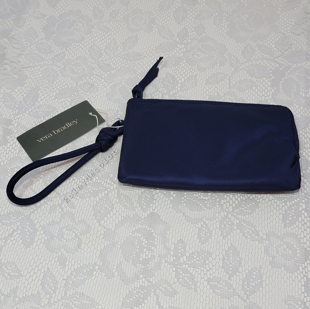 Vera Bradley Blue Wristlet Wallet Nylon Zip Pouch 3 Cards Slot NEW